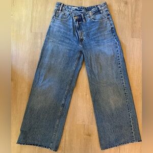 Zara Criss Cross Waistband Relaxed Fit Blue Jeans